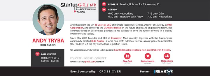 Startup Grind hosts Andy Tryba (Ride Austin)