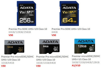 Карты памяти SD ADATA Premier и Premier Pro поддерживают стандарты A1 и V10/V30