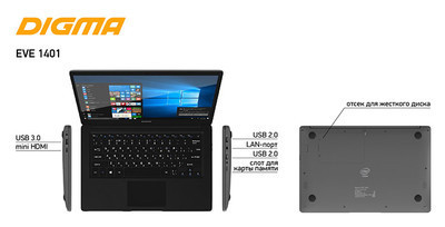 Digma EVE 1401 - недорогой ноутбук на ATOM-e