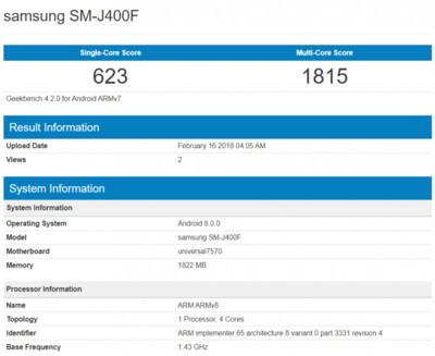 Смартфон Samsung Galaxy J4 – результаты тестирования в Geekbench